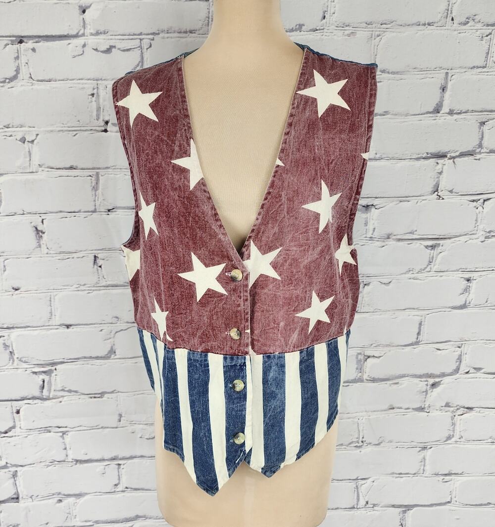 Vintage Quizz New York Vest Women Lg Americana Patriot Stars Stipes 4th July